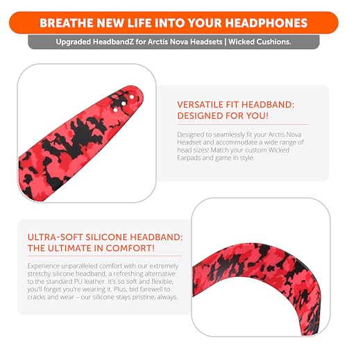 WC HeadbandZ Arctis Nova - Upgraded Silicone Headband for Arctis Nova Headsets by Wicked Cushions - Enhanced Flexibility, Comfort, and Style with Matching Earpad Designs | Red Camo by WC - Image 4