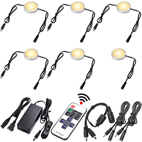 Image of Under Cabinet Puck Lights, Remote, Black, Hardwired, 6 Lights, Warm White