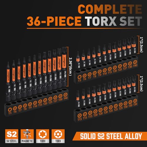 Image of HORUSDY Torx Bit Set, 36pcs Security Torx Bit Set,Tamper Proof Star Bits (T5-T40) for Impact Driver, S2 Steel Screwdriver 1 inch & 2.3 inch Long,Torque Security Bits with Storage Box