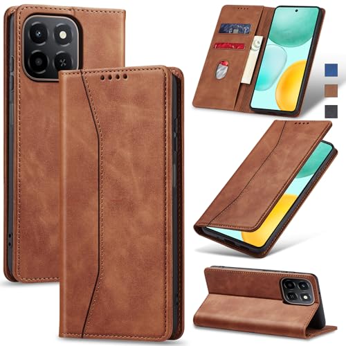 Image of Jasonyu Case for Honor X6c Leather Wallet Flip Cover with Card Holder,Kickstand, Magnetic Closure,TPU Shockproof Phone Case (Brown)