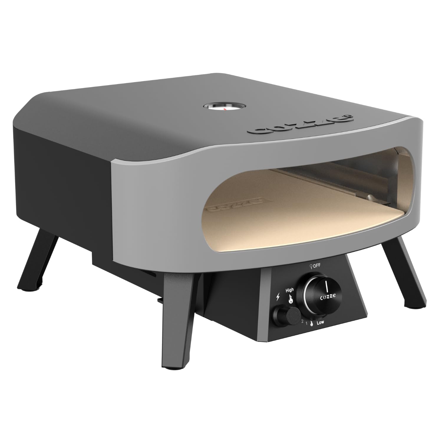 Cozze® 13" Four à Pizza CLASSIC | Gaz 30 mbar | Pierre en cordiérite incluse | Allumage automatique | Thermomètre intégré | Acier inoxydable | Cuisson rapide 2 min, Noir