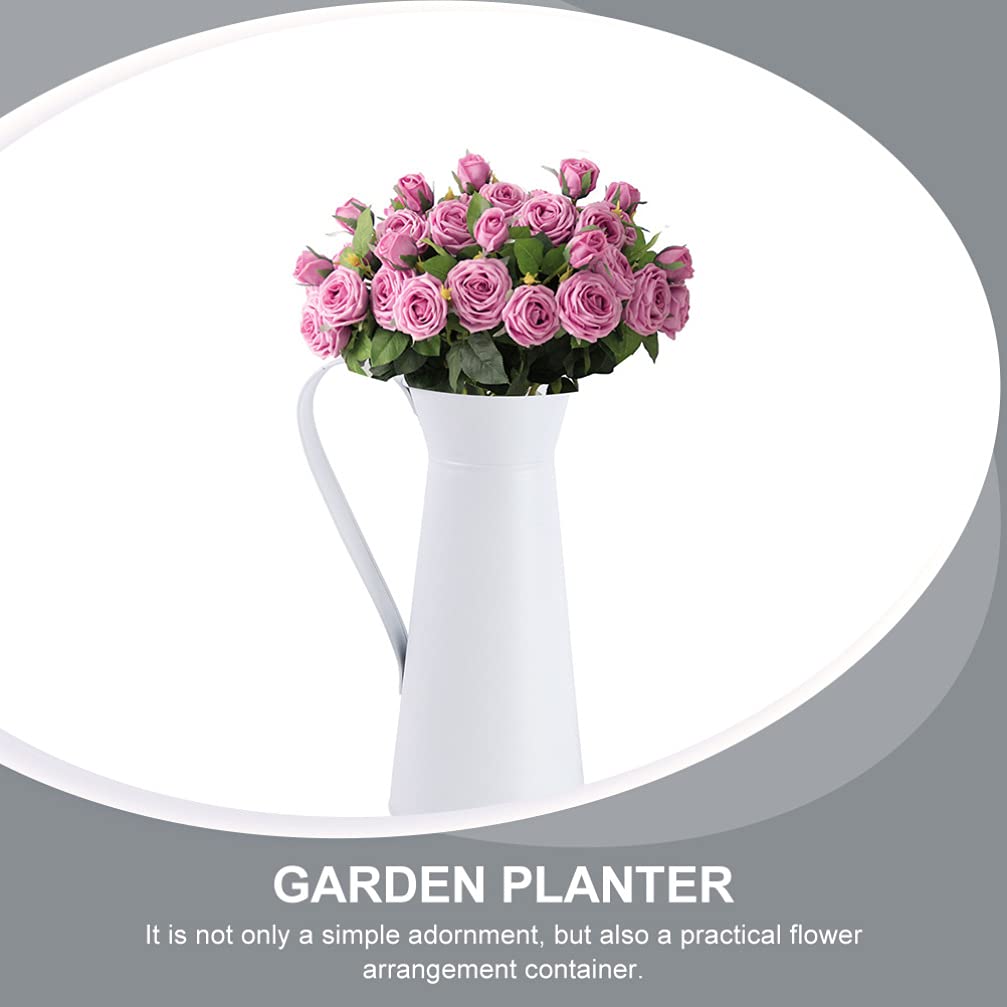 CVHOMEDECO Vaso Rustico In Metallo Bianco 20 Cm – Vintage Galvanizzato Per Fiori Secchi E Artificiali, Decorazione Da Tavolo E Mensola