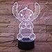 Lampara LED Infantil Stitch Cambia Color USB Luz nocturna y decoración