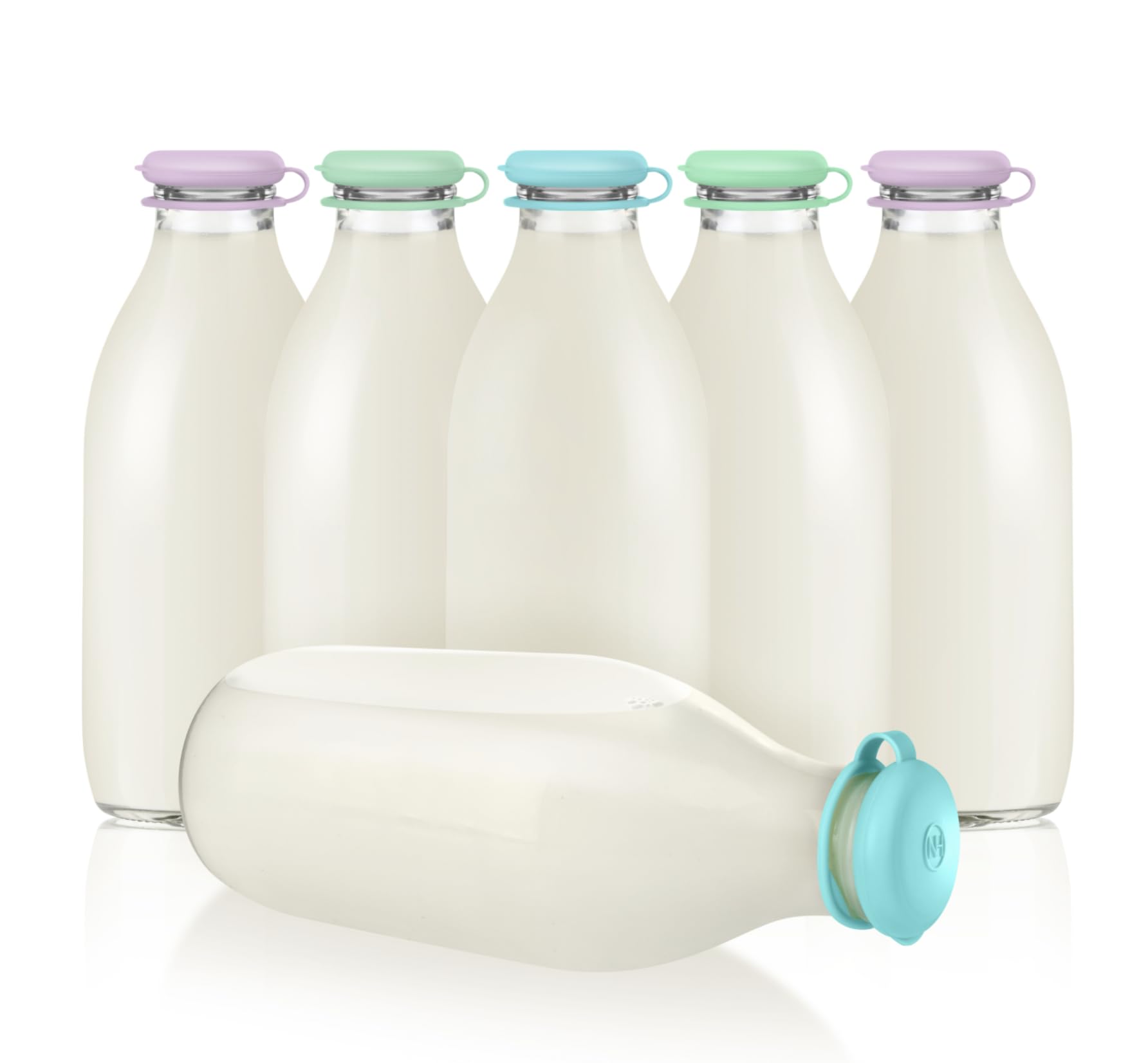 MilkTopz – 6 × Reusable Leak-Proof Silicone Milk Bottle Tops for UK 1 Pint Glass Bottles – Multi Colour Pack – Premium Food-Grade, Eco-Friendly, Airtight & Dishwasher Safe (Pastel) — image 1