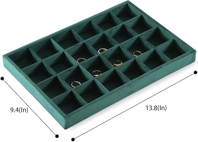 Image of Premium Green Velvet 24 Grid Jewelry Tray,Bracelet Watch Jewelry Display Tray,Showcase Jewelry Organizer