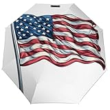 Jubonexis Faltbarer Regenschirm mit amerikanischer Flagge, 3-fach faltbar, automatisch, winddicht, Reiseschirme, stark, leicht, für Sonne und Regen im Freien, Rot / Weiß / Blau