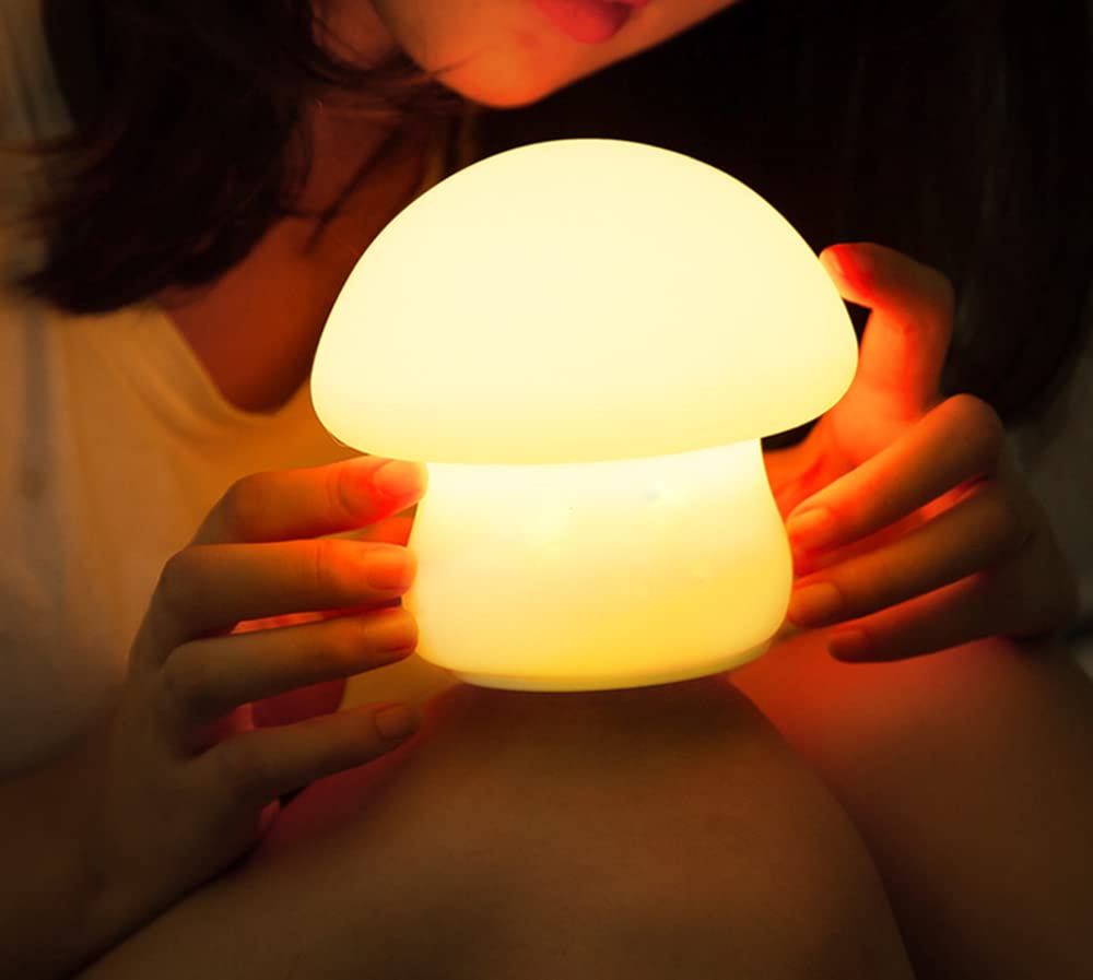 Oeedsns Veilleuse Pour Enfants, Champignon 7 Couleurs à Intensité Variable, Lampe Rechargeable En Silicone, Lampe Tactile Pour Chambre D'enfant