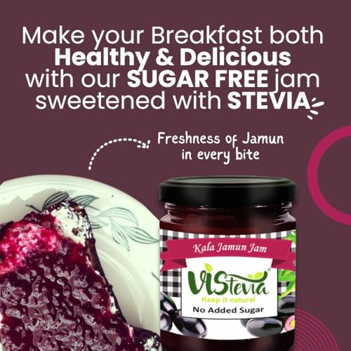 Image of Vistevia Sugar Free Kala Jamun Jam, Diabetic and Keto Friendly - Sweetened Naturally with Stevia, More Than 60% Jamun Content - Tastes Delicious - Pack of 1 (420GM)