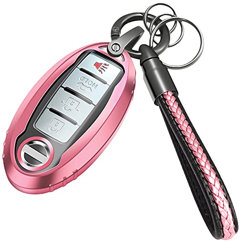 Lcyam Tpu Smooth Case Key Fob Cover with Keychain Lanyard for 3 4 5 Button Nissan Altima Maxima Sentra X Trail Patrol Murano Pathfinder Serena Kicks Armada Juke Versa Accessories, Pink