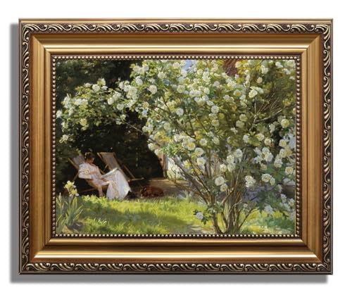 JOFANG Toile murale encadrée vintage - Motif femme dans le jardin - Décoration murale pour salon, chambre à coucher, cuisine - 30,5 x 40,6 cm