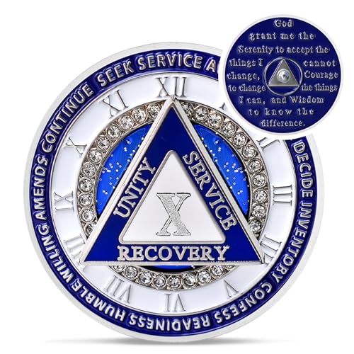 Sparkly Diamond 10 Year Sobriety Coin - 12 Steps Spin Triangle AA Coins - Clockwork Addiction Recovery AA Chips and Medallions - Celebrate 1-10 Prime Clean Alcoholics Anonymous Gifts for Men Women