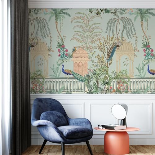 PAPER PLANE DESIGN Indian Ethnic Traditional Mughal Garden Floral Theme Wallpaper Mural Home Decor. (10 FEET X 12 FEET, Canvas Texture - SELF Adhesive)