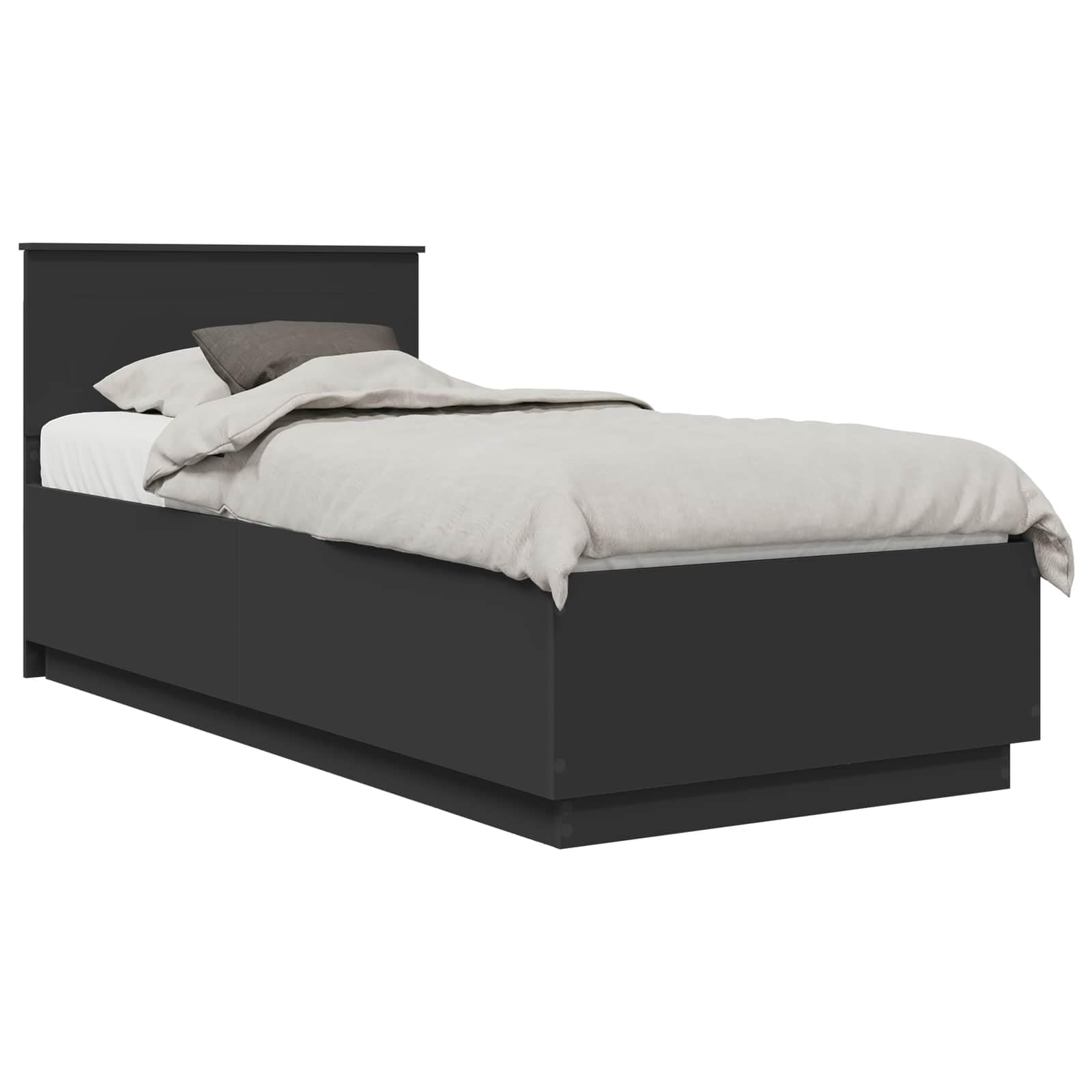 Telaio letto con testiera nera 100 x 200 cm, in legno regolabile, porta USB, montaggio a parete, per camera da letto e soggiorno moderno