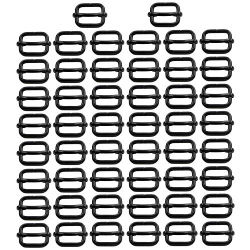 BIKICOCO Metal Slide Adjuster Buckle Tri-Glides with Movable Center Bar, for Straps, 0.6 x 0.51 Inch, Black, Pack of 50
