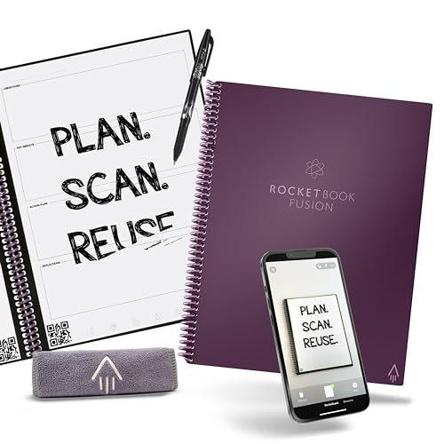 Rocketbook Planner & Notebook, Fusion : Reusable Smart Planner & Notebook | Improve Productivity with Digitally Connected Notebook Planner | Dotted, 8.5" x 11", 42 Pg, Plum