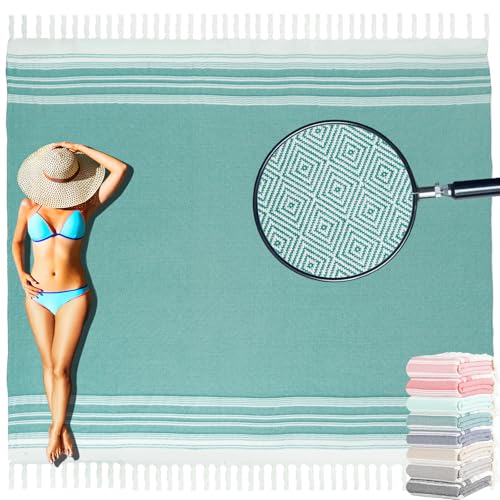 Image of Yongoes Oversized Turkish Beach Towel Blanket Cotton Giant XL Sandproof Towels Huge Linen XXL Extra Large Big Throw Quilt Blankets for Adults Cloud Travel Camping Glamping Accessories Essentials