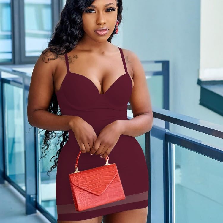 Image of Sexy Bodycon Mini Dress for Women Sweetheart Neck Spaghetti Strap Mesh Hem Party Club Night Out Short Dresses