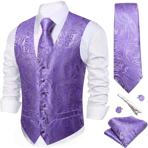 Image of Barry.Wang Men's Suit Vest Formal /Leisure Paisley Jacquard Silk Tie Pocket Square Waistcoat Set Wedding 5PCS
