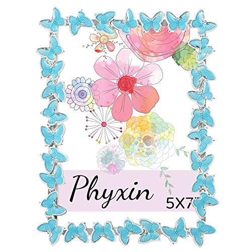 Phyxin 5x7 Picture Frame Metal Butterfly Family Picture Frame High Definition Glass Molding Photo Frame to Display Pictures Desktop Vertical or Horizontal Frame Without Mat for Home Office Kitchen