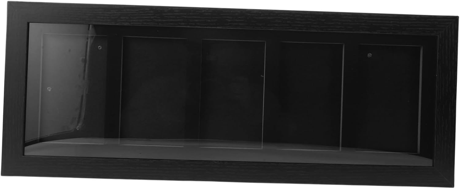 Framed Trading Card Display Case 5-grids Fiber Board Black Wall Mount