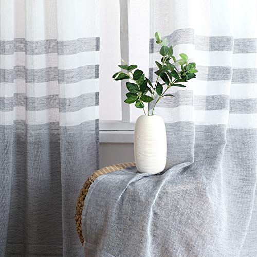 WEST LAKE Cortinas transparentes cinza e brancas 213 cm, painéis listrados com blocos de cores para