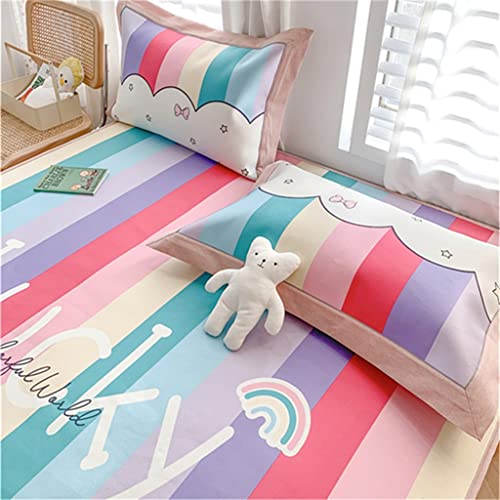 DAIKK DAIKK Girl Heart Rainbow Verão Infantil Tapete De Seda Gelo Conjunto De Três Peças Lavável Col