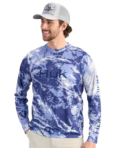 HUK Men's Pursuit Pattern Crew Long Sleeve, Performance Shirt