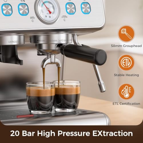 Image of Electactic Espresso Machine with Grinder, 20 Bar Expresso Coffee Machines