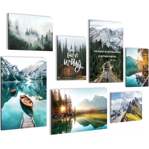 Novart PRÊT À ÊTRE ACCROCHÉ - Tableaux Decoration Set Nature Montagnes Lac Paysage - Salon Chambre Couloir XXL Collage - N028472a