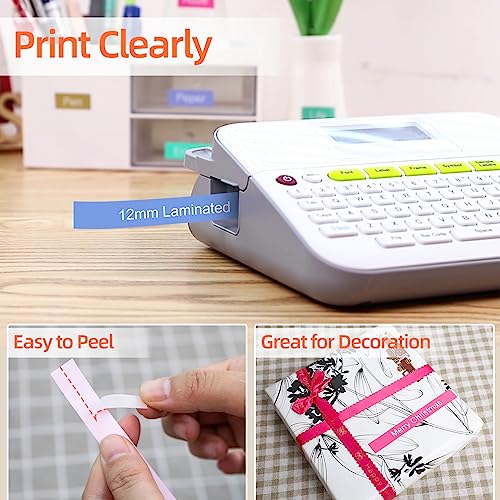 Image of COLORTY TZ 12mm 0.47 Color Tape Replacement for Brother P-Touch Label Tape | TZe White on Color Label Maker Refills Compatible with Brother Ptouch PT-D200 D210 D220 PT-H100 H110 D400 Cube, 5 Pack