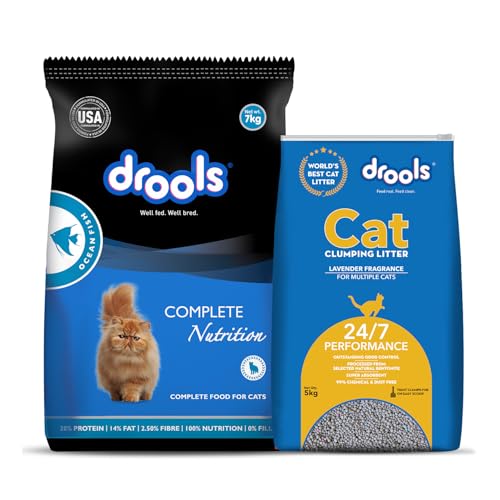 Image of Drools Adult 7kg Dry Cat Food with 5kg Cat Litter Free | Ocean Fish Flavour | Taurine for Cardiac Support | Nourished Skin & Shiny Fur | Urinary pH Balance | Hairball Control