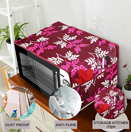 Image of Polyester 3-Layered Microwave Oven Top Cover With 4 Utility Pockets Suitable for Upto 30 Liter (Color- Purple, Size-36x14 Inches)