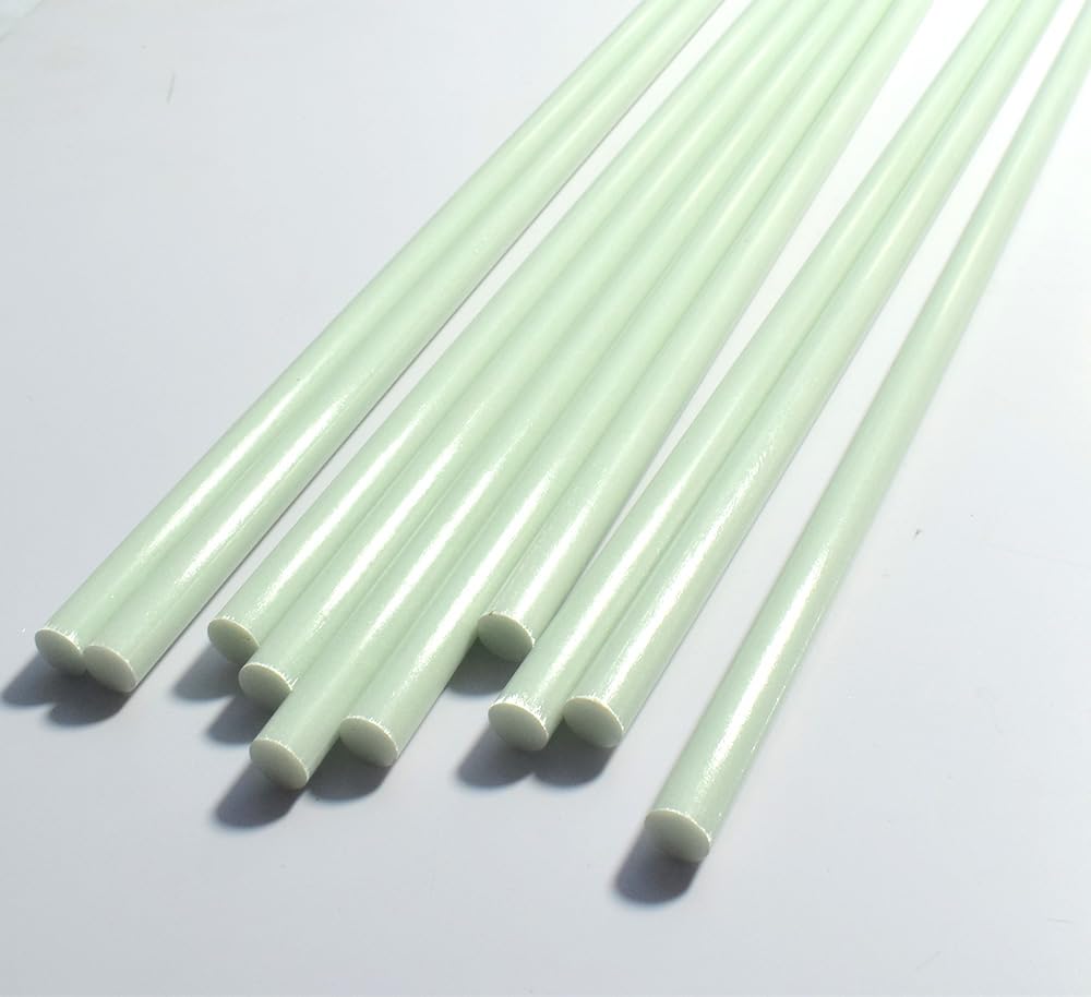 Lot de 10 tiges vierges rondes en fibre de verre - Diamètre : 8 mm x 420 mm