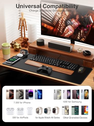 4-in-1 Mouse Pad with Magnetic Wireless Charging, 31.5"x15.8" Large Desk Mat for Laptop/Keyboard, Waterproof Smooth Surface, Non-Slip Base, with Adapter - Image 4