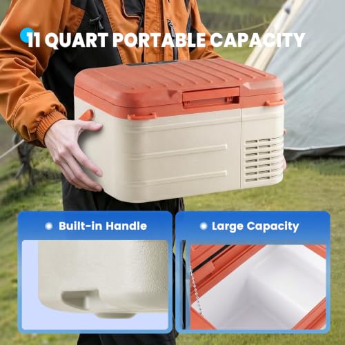 Image of 12 Volt Refrigerator, 11QT Mini Portable Car Fridge, Freezer Compressor Electric Cooler -4℉~68℉, 12 /24V DC 100-240V AC for Truck Van RV SUV Travel Camping Road Boat Trips