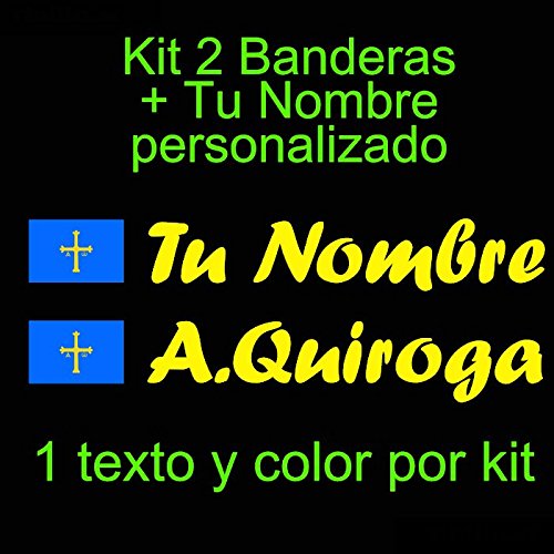 Vinilin - Pegatina Vinilo Bandera Asturias + tu Nombre - Bici, Casco, Pala De Padel, Monopatin, Coche, etc. Kit de Dos Vinilos (Amarillo) Cover