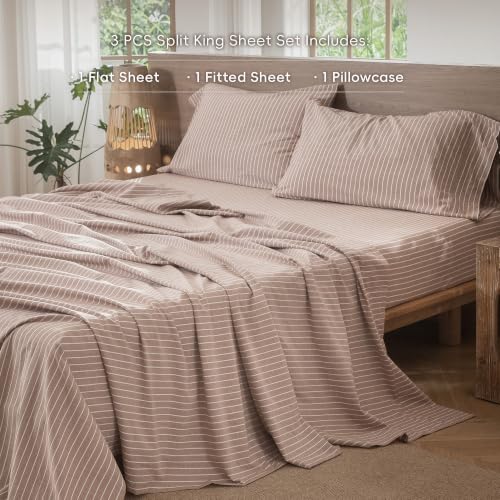 Image of MooMee Striped Sheet Set 100% Washed Cotton Linen Like Twin