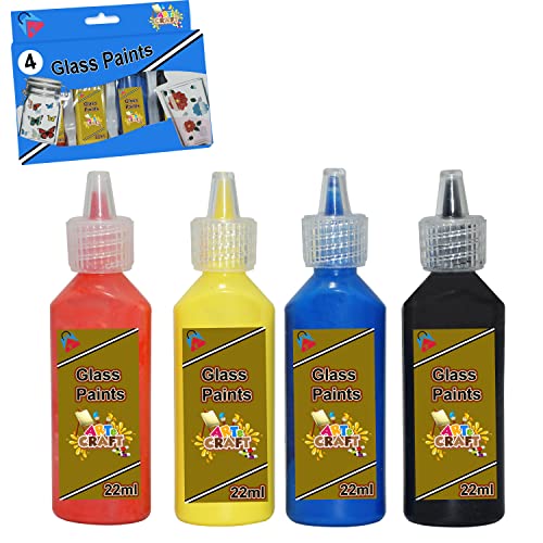 SRV Hub® 4 botellas de colores de pinturas de vidrio (22 ml, 24.1 g) para copas de vino, bombillas, pintura de bricolaje, artes y manualidades para niños a partir de 3 años