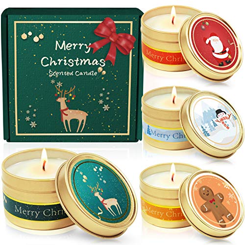 Duftkerzen Weihnachten, Geschenkset für Frauen, 4St Sojawachs Aromatherapie Kerzen für Weihnachtendeko, Hochzeiten, Party, Muttertag, Valentinstag, Bad, Yoga, Geburtstag Geschenke Cover