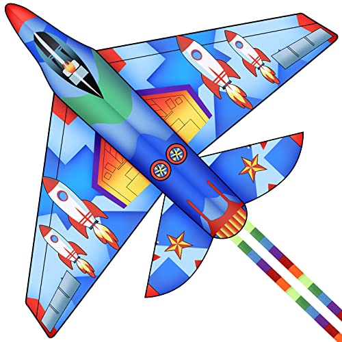Colmanda Cometa niños, Delta Cometa incluidos Cola de la Cometa y 100m Cordón, Grande Cometa Plegable Juguetes de Cometa, Cometa Infantil para Juegos y Actividades al Aire Libre (Avión) Cover
