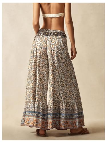 Women's Boho Hippie Palazzo Pants Ruffle Hem Flowy Pant Elastic Waist Wide Leg Summer Vacation Trousers2