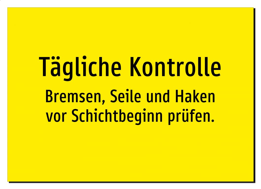 36453-DE-T-08 | Tägliche Kontrolle - Bremsen, Seile und Haken vor | Aluminiumschild A3, 420 x 297mm | nur Text, ohne Symbolgrafik