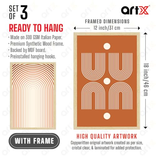 Image of ArtX Paper Bohemian Pattern Wall Painting For Living Room, Drawing Room Decoration Big Size, Boho Framed Painting for Wall Decoration, Wall Decor For Bedroom, Multicolor, 12.0 x 18.0 inches, Set Of 3
