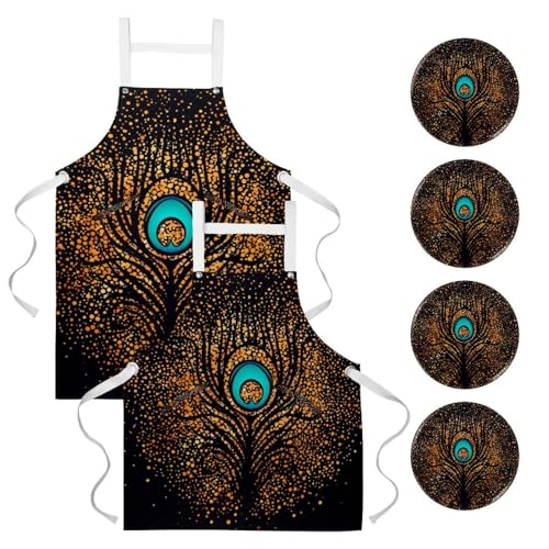 Lot de 2 tabliers de cuisine multicolores avec broches pour restaurant et bistrot