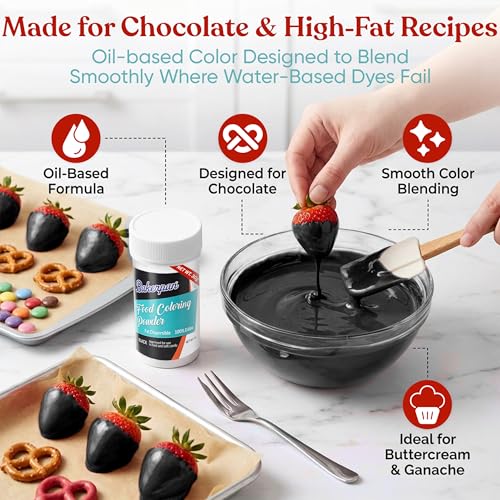 Image of Bakerpan Black Food Coloring Powder for Baking - 30g Oil Based, Artificial Dye-Free, Kosher, Gluten-Free - For Buttercream, Chocolate, Candy