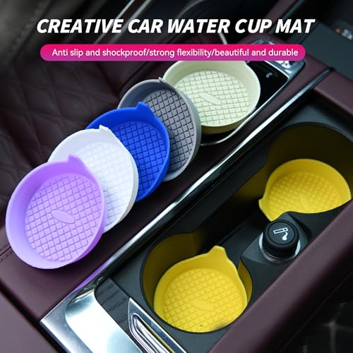 Couslcd 4 Pack Car Cup Coasters, Silicone Insert Recessed Car Cup Holder Coasters, Waterproof Non-Slip Sift-Proof Car Cup Mats, Universal Car Interior Accessories (Black)