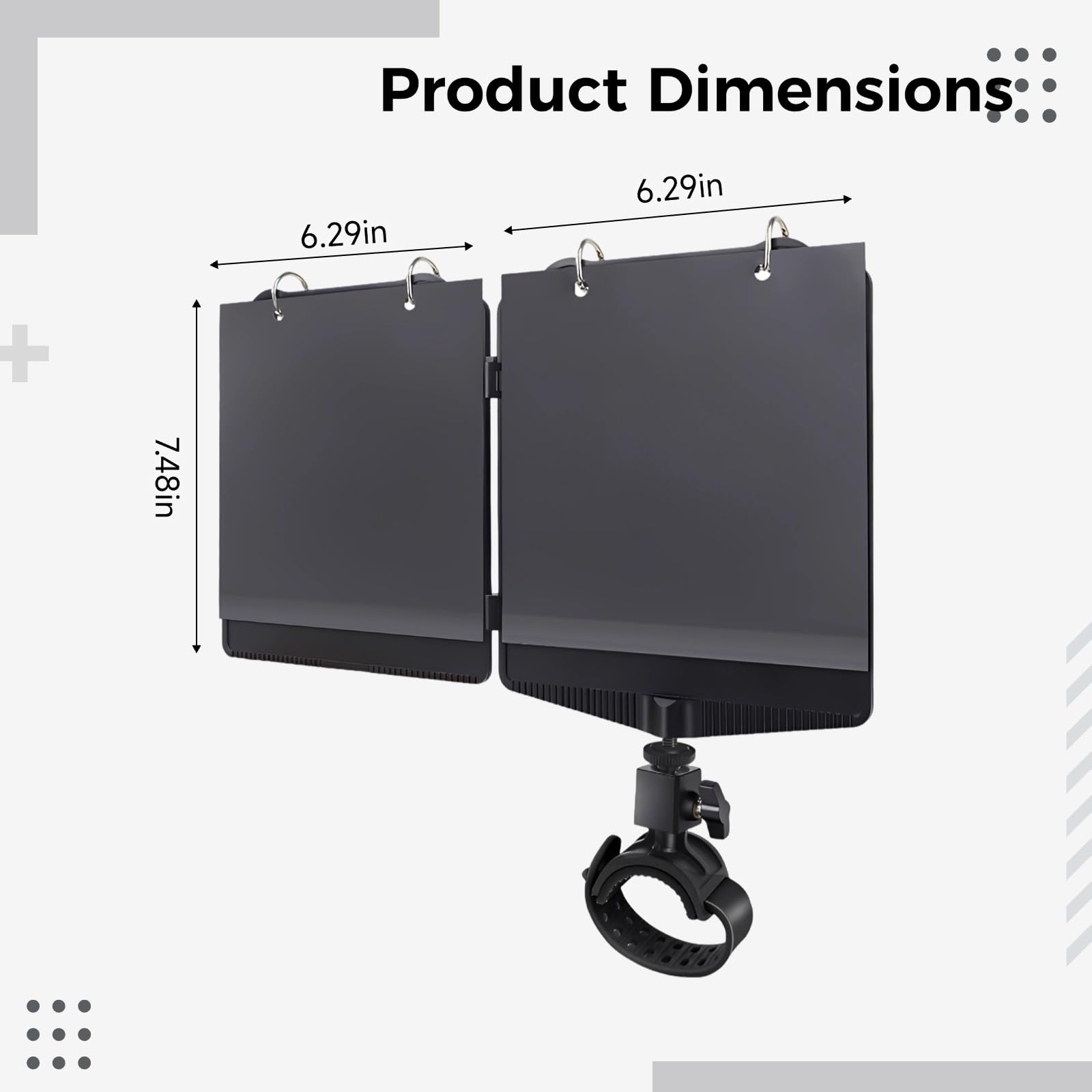Verstellbare Marschlyra, Notenclip-Halter für Marschkapellen, 16 x 19 cm, ABS, 360° drehbar, Doppelblattklemmen, schwarz, sicherer Halt für klare Notenanzeige bei Proben und Auftritten