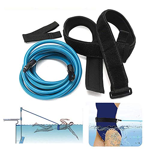 KIKIGOAL Swim Training Belts Swim Bungee Cords Resistance Bands Swim Tether Stationary Swimming, Swim Harness Static Swimming Belt (Blue, 6mm10mm4m)