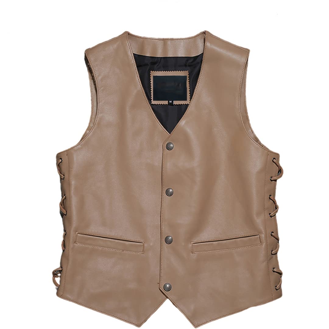 Gilet in Pelle da Uomo con Tasche Gilet da Uomo Slim Fit con Scollo a V e Scollo a V Laterale da Uomo