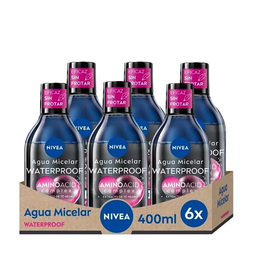 NIVEA Agua micelar Bifásica Waterproof Professional Piel Sensible en pack de 6 (6 x 400 ml), desmaquillante para limpieza facial con extracto de té negro, desmaquillador de ojos y rostro